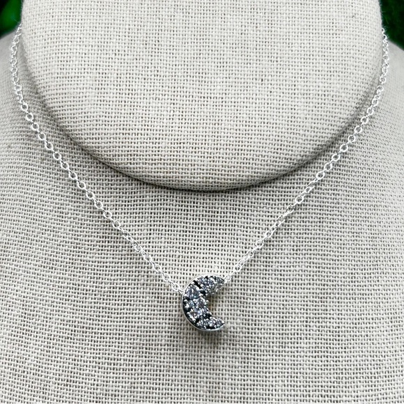 NWOT Sterling silver pave crescent moon charm pendant necklace 18” - Picture 11 of 16